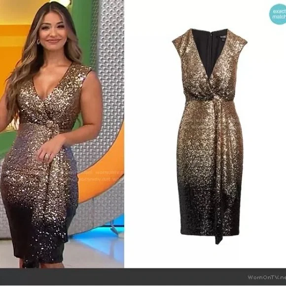 Badgley Mischka Gold Sequin Ombre Cocktail Dress | Size 6 - Picture 2 of 8